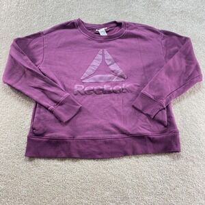 Reebok Sweatshirt Women Medium Purple Crewneck Embossed Logo Activewear